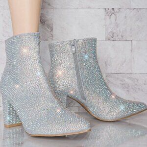 Women's Rhinestone Embellished Pointed Toe Ankle Booties